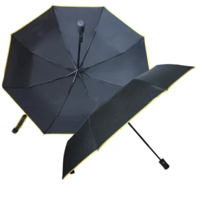 3 Fold Semi Automatic Small Black UV Personal Umbrella for Adults with Steel Frame