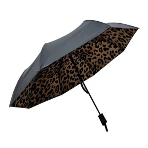 3-Fold Umbrella, Leopard Print, Black UV-Blocking Coating