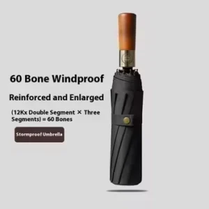 3-Fold Umbrella for Rain and Sun with Solid Wood Handle and Custom Logo Option