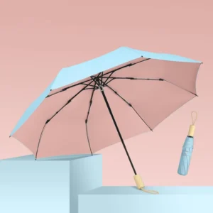 3-Fold Wooden Handle Color Glue Sunscreen Folding Umbrella