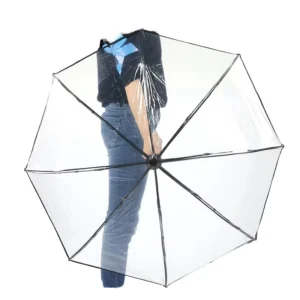 3-Folding Auto-Open Umbrella, 8 Ribs, Transparent PVC Case, Adult Travel Rain Umbrella