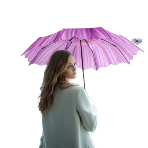 3-Folding Daisy Print Umbrella with 8 Fiberglass Ribs Auto Open UPF 40+ for Travel and Daily Use