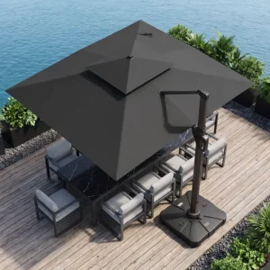 3 x 3M Square Double-Canopy Cantilever Sun Umbrella with LED Light and Water-Tank Base