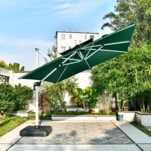 3.5M Solar LED Aluminum Patio Umbrella Heavy Duty Waterproof Gym Hotel Use Outdoor Furniture Set