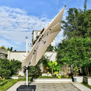 3.5m Aluminum Garden Umbrella with Light Power Bank Waterproof Beach Tent Shelter UPF 50 Pop-Up Sunshade