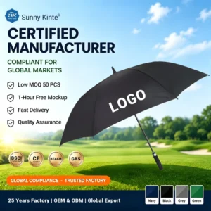 30/34 Inch Black Golf Umbrella with Logo, Windproof Waterproof UV Protection, EVA Handle
