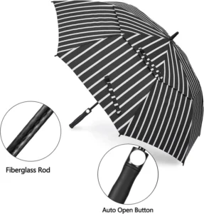 30” 8K Straight Golf Umbrella, Double-Layer 130CM, Windproof, Air Vents, Pongee Fabric