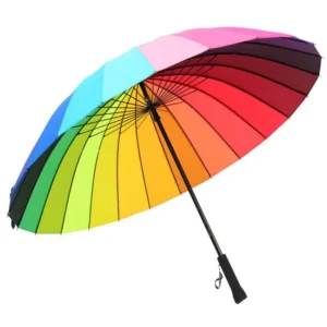 30-Inch 24-Fiberglass-Rib Straight Umbrella Rubber-Coated Handle Rainbow Colors