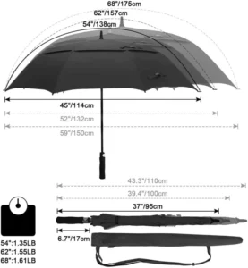 58/62/68-Inch Extra-Large Double-Canopy Vented Windproof Golf Umbrella