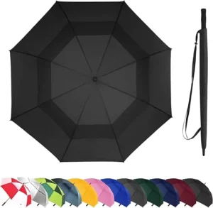 30 Inch Black Automatic Windproof Waterproof Lightweight Golf Umbrella For Two People With Travel Sleeve