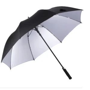 30 Inch Black Big Size Semi-Automatic Promotional Golf Umbrella with Logo Printing Silver-Coated
