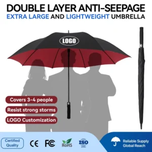 30 Inch Custom Logo Double-Layer Vented Golf Umbrella, Automatic Open, Fiberglass Frame