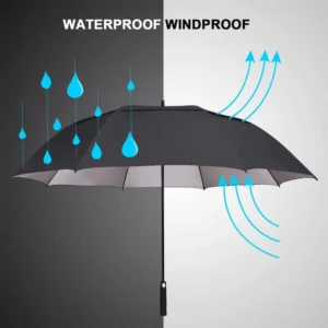 30 Inch Double Layer Automatic Black Rubber Handle Golf Umbrella