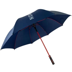 30 Inch Navy Straight Auto Open Golf Umbrella with Red Fiberglass Frame Windproof