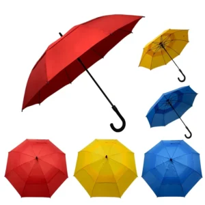 30-Inch Red Blue Double-Canopy Golf Umbrella, 190T Pongee Fabric, Windproof Rainproof, Custom Logo Printing