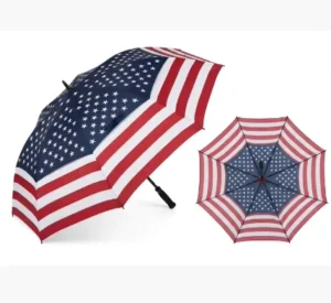 30-Inch USA Flag Double Canopy Vented Straight Umbrella Auto Open Custom Golf Umbrella