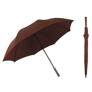 30 Inch Wooden Handle Waterproof Wind Resistance 75 MPH 14MM Fiberglass Shaft Customised Auto Open Golf Umbrella With Logo