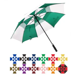 30-inch Double-Canopy Straight Umbrella, Green and White, 8 Ribs, Polyester, 190T Fabric