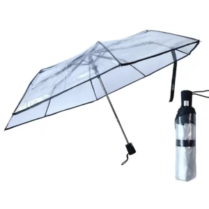 3067 Factory Supply Auto Open 3-Folding POE Transparent Portable Umbrella for Adults