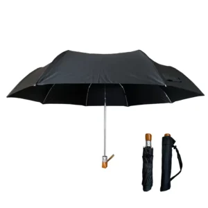 3071 Extra-Large Auto Open Close 3-Folding Umbrella with Aluminum Windproof Frame and Wood Handle