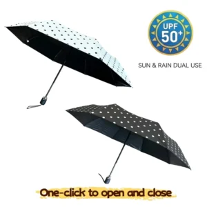 3094 210T 3-Fold Auto Open Windproof Travel Umbrella with Polka Dot Print