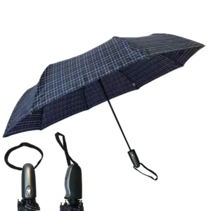 3108 Men’s Plaid Fabric Windproof Semi-Auto 3-Folding Umbrella