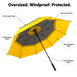 32-Inch Large Auto Open Double Layer Pongee Rainproof Windproof Full Fiberglass Frame Custom Design Golf Umbrella for Advertisement