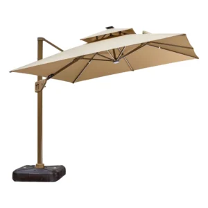 360-Degree Rotating Solar Fiberglass Patio Umbrella Rainproof Outdoor Garden Beach Cantilever Foldable Waterproof