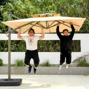 360-Degree Rotating Solar Fiberglass Patio Umbrella Waterproof Rainproof Foldable for Garden Beach Gym and Hospital