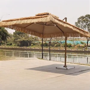 360° Rotating Roman-Style Straw Patio Beach Umbrella