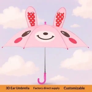 3D Children’s Animal Cartoon Sunshade Umbrella with Animal Ears Automatic-Open 8-Rib Frame