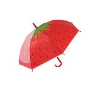 3D Strawberry Print Straight Umbrella Fruit Long Handle Stick Umbrella for Girls and Students