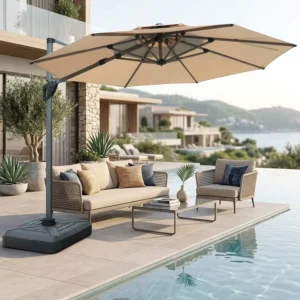 3M Round Aluminum Frame Cantilever Patio Umbrella Anti-UV Windproof Hotel Sunshade Parasol