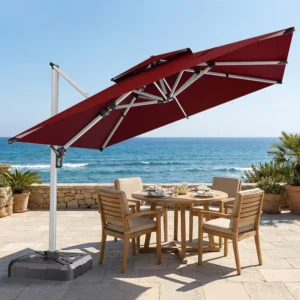 3X3M Square Canopy Aluminum Cantilever Umbrella 360-Degree Rotating Waterproof Lightweight Outdoor Patio Umbrella