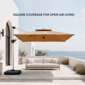 3m 2.5m Side Post Roman Umbrella with 48mm Heavy Duty Iron Pole 160g PU Fabric Tilting Double Top for Villa Garden