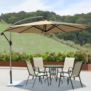 3m Black Garden Parasol Large Hanging Banana Umbrella with Crank Mechanism for Beach Use