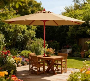 3m Central Pole Umbrella with Hand Push Mechanism Wooden Frame and 48mm Pole Diameter