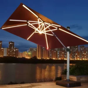 3m LED Light Aluminum Patio Umbrella Waterproof Square Roman Parasol Garden Park Outdoor Furniture Hotel 360 Degree