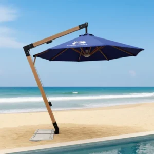 3m Lightweight Aluminum Patio Umbrella with Plastic Base for Garden Backyard