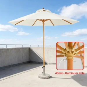 3m Outdoor Center Pole Market Patio Umbrella with Aluminum Frame, Wood Grain Finish, Waterproof UV Protection