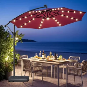 3m Outdoor Offset Solar LED Printed Market Umbrella for Garden