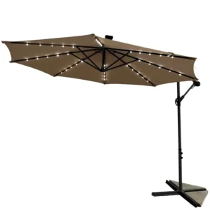 3m Outdoor Patio Metal LED Cantilever Parasol Waterproof Garden Banana Umbrella