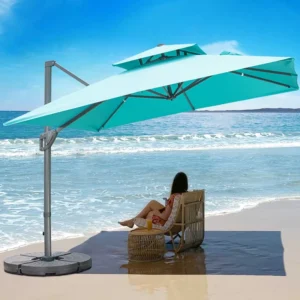 3m Patio Umbrella Easy to Open Waterproof Outdoor Sun Shade Cafe Parasol with Solar Lights