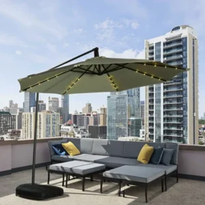 3m Radius Garden Park Patio Hanging Banana Umbrella LED Lighting Outdoor Furniture