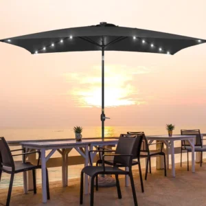 3m Rectangular Custom Black Outdoor Table Garden Market Parasol for Cafe Commercial Patio Umbrella with Solar Lights