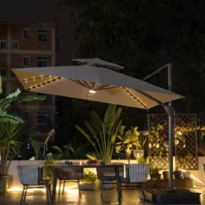 3m Square Sun Umbrella Outdoor Umbrella with LED Light Strong Roman Umbrellas Parasol with Solar Panel