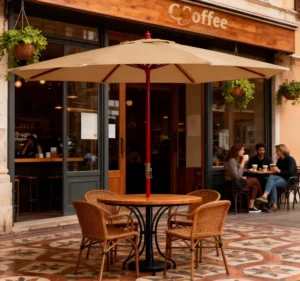 3m Waterproof Anti-UV Central Pole Umbrella, Wooden Frame, Hotel Use, 48mm Pole Diameter