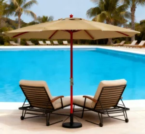3m Waterproof Anti-UV Outdoor Hotel Central Pole Umbrella with Wooden Frame and 48mm Pole Diameter