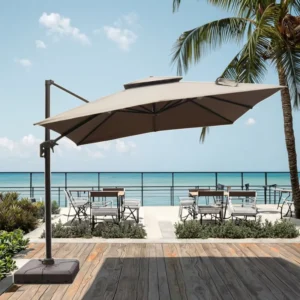3m Windproof Foldable Waterproof Outdoor Umbrella with Aluminum Frame and Cantilever Design