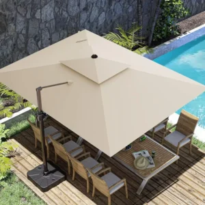 3m x 3m Double-Top Aluminum Square Cantilever Garden Umbrella, Windproof, Offset Design, with Base